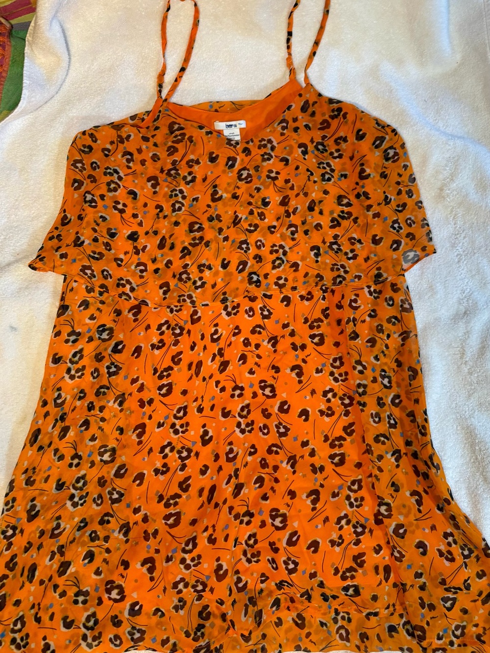 Bar III Orange Floral & Leopard Print Spaghetti Strap Mini Dress